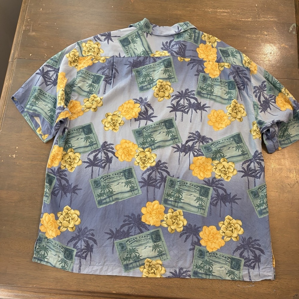 Tommy Bahama Mens XXL Shirt Blue Hawaiian Tropical Silk Floral Camp Postcard - Picture 4 of 7